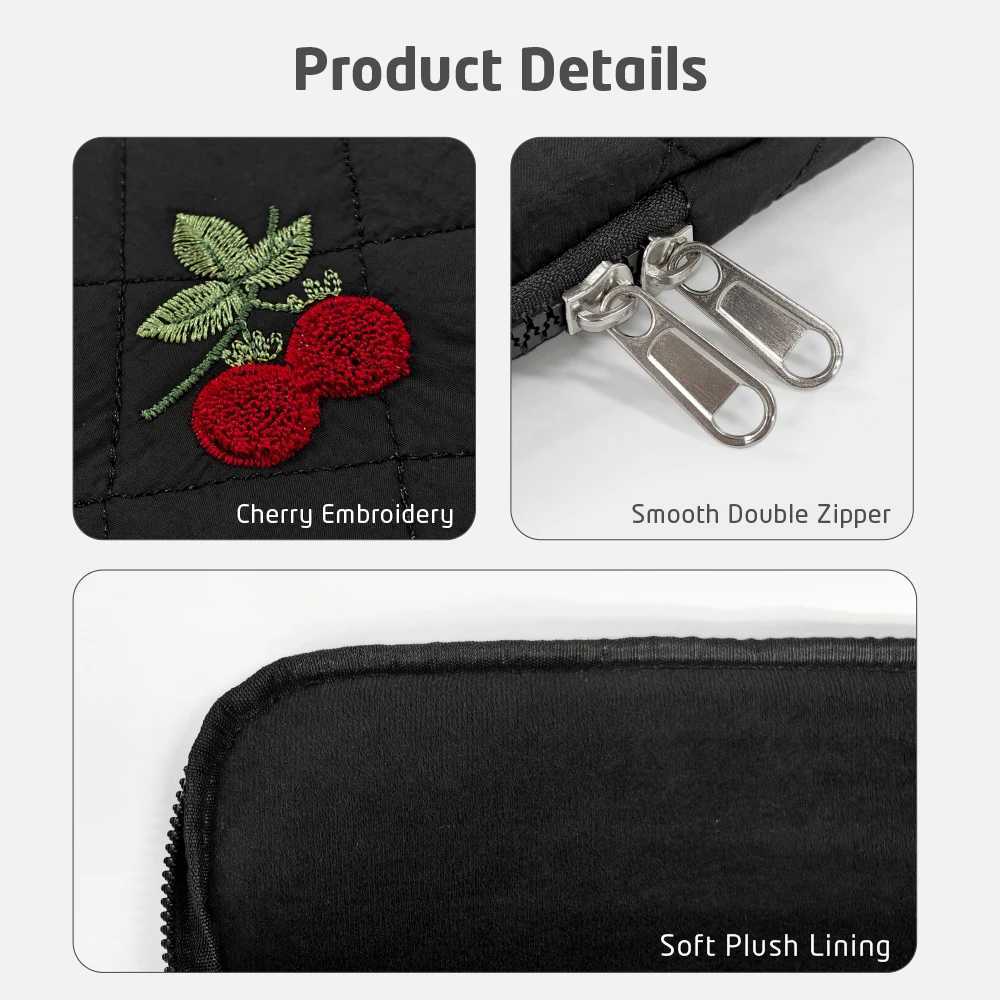 Cherry Embroidery Laptop Sleeve Bag 14 156 16inch For Macbook Pro Air Lenovo Dell Huawei Shockproof Laptop Case 11 iPad CaseT251212