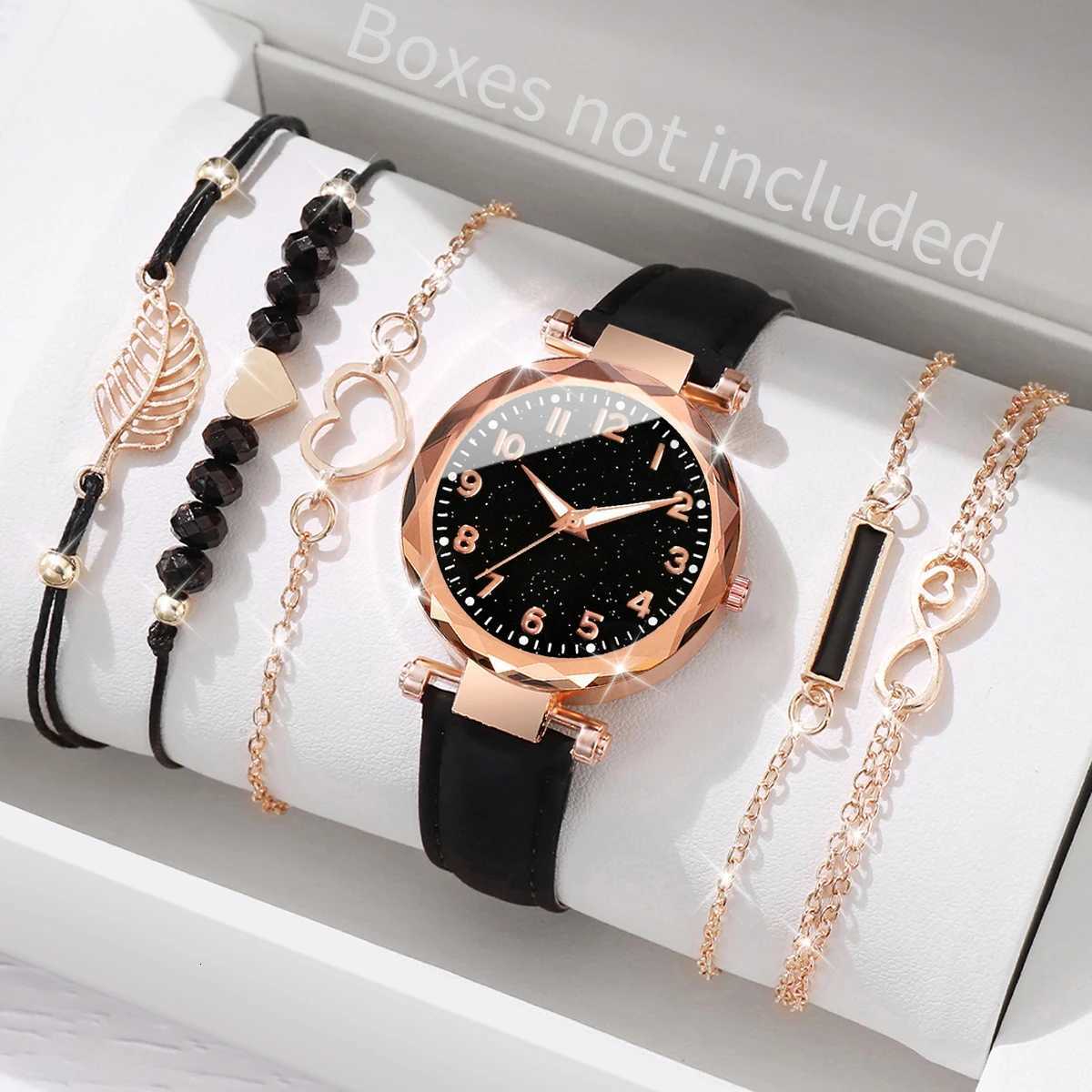 5/6PCS Fashion Women Watches Bracelets Set Casual Leather Band Ladies Quartz Watch Relogio FemininoWithout Box Y251212