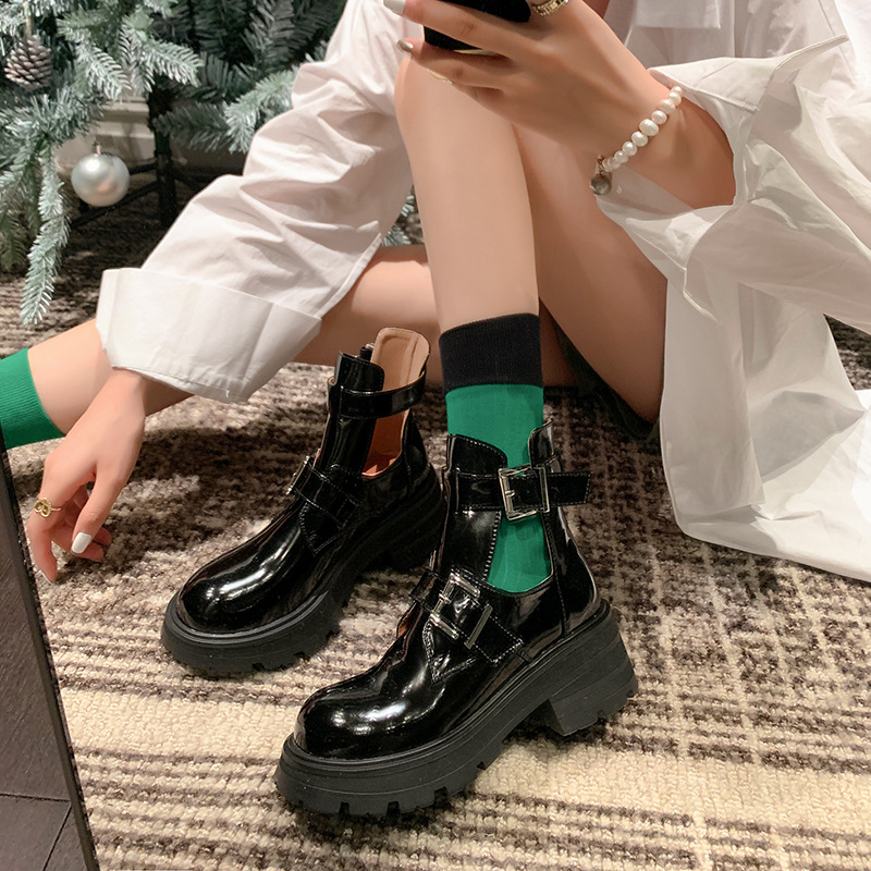 Designer womens cool boots classic black luxury ankle metal leather thick heel fashion womenss Martin boot