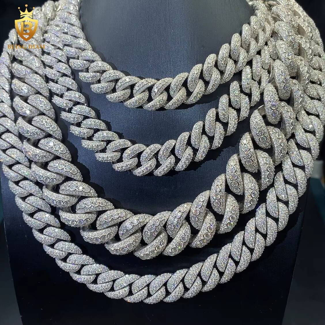 Iced Out Heavy Rapper Chains Cuban15MM 22MM 925 Sterling Silver Chain Moissanite Cuban Link Pass Diamond Test Men Cuban Chain