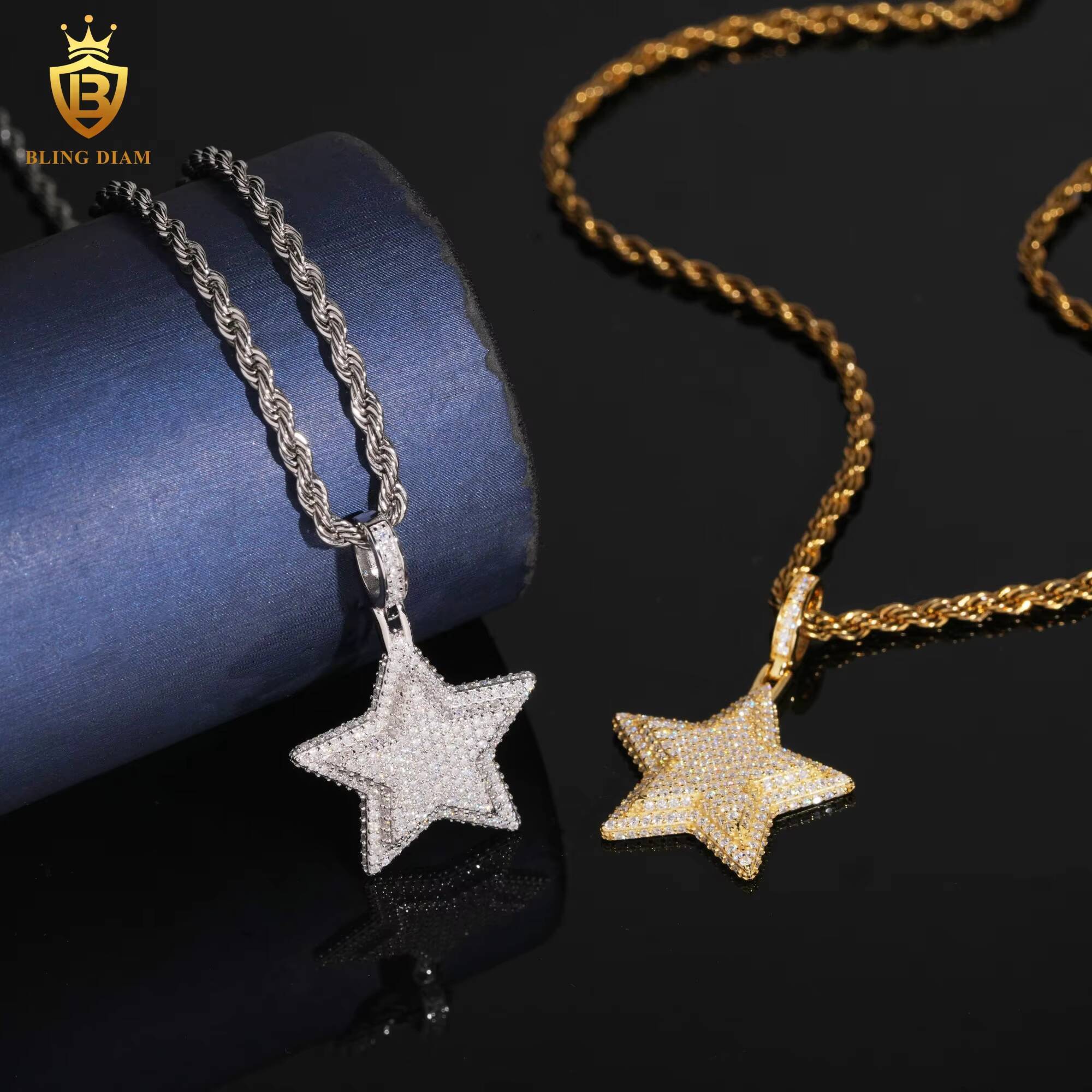 Hiphop Pendant Charms 925 Silver 3D Star Double Layers Round Brilliant Moissanite Pendant GRA Certified Fashion Pendants