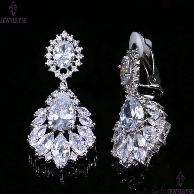 classic diamond clip on screw back earring designer for woman party AAA cubic zirconia silver dangle crystal earrings brides bridesmaid luxury wedding