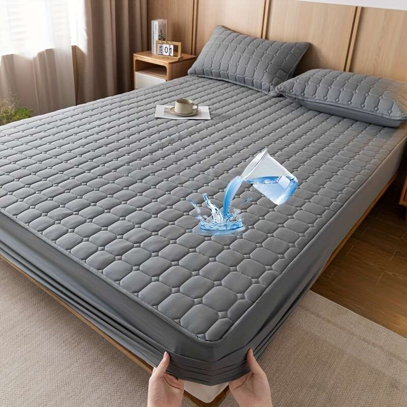 1pc Heavy-Duty Quilted Waterproof Mattress Protector 360° Full Coverage Cover, Deep Pocket Fitted Pad, & Non-Slip, Machine Washable Grey/White/