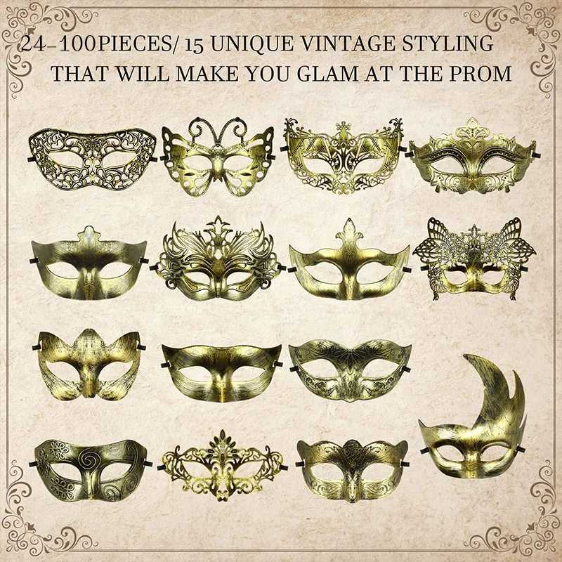 24-100Pcs Couple Masquerade Masks Bulk Venetian Carnival Mask Mardi Gras Antique Vintage Mask for Woman Men Prom Party Costume X251212