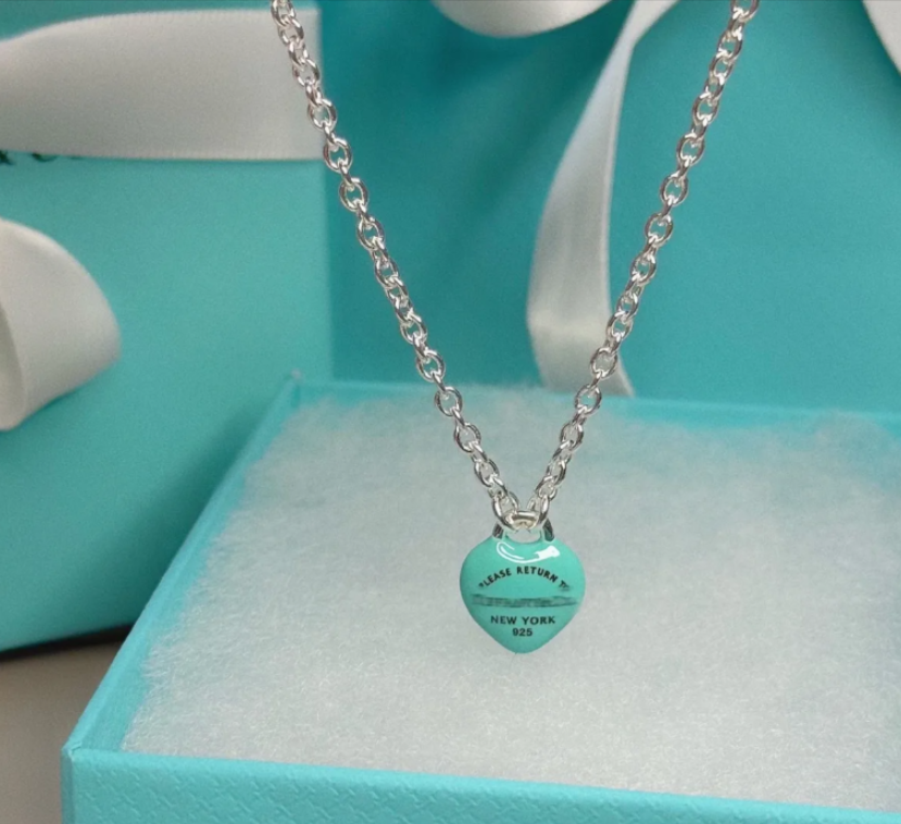 Classic Tify Necklace Designer Blue Enamel Love Little Fat Bean Necklace Women's Bracelet Fashion Trend ins Light Luxury Temperament