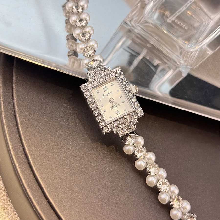French Romantic Double-Row Exquisite Small Pearl Bracelet Watch Square Diamond-Encrusted Light Luxury Ladies Quartz Watch Y251212