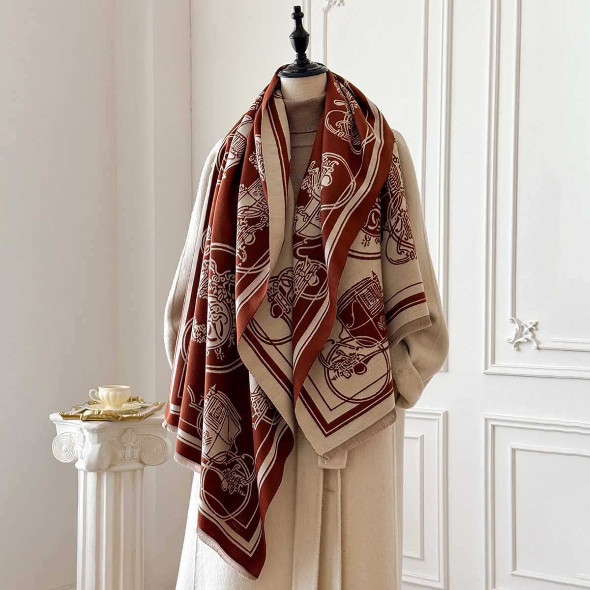 Winter Warm Cashmere Jacquard Scarf New Design Horse Carriage Pattern High Quality Womens Thicken Wrap Shawl Ladies Wool Y251211
