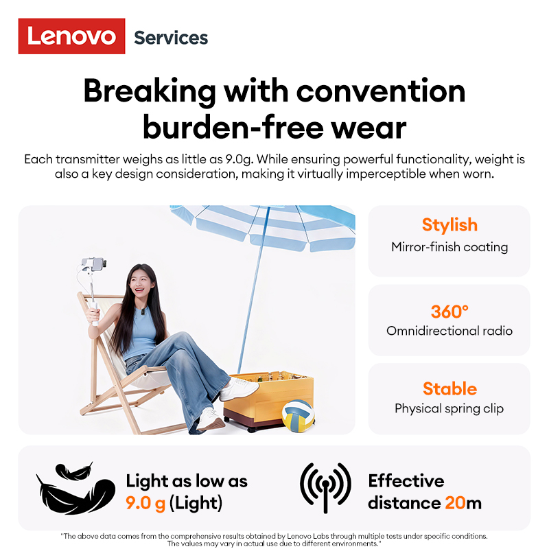 Lenovo Wireless Lapel Microphone Recording MK103 Mic for Mobile Live Streaming Streaming Audio Equipment for Broadcasters Portable Mini Mic with Noise