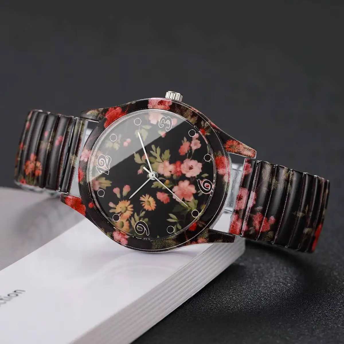 2/3PCS Fashion Women Watches Set Flower Printed Elastic Strap Ladies Quartz Wristwatches Reloj MujerWithout Box Y251212