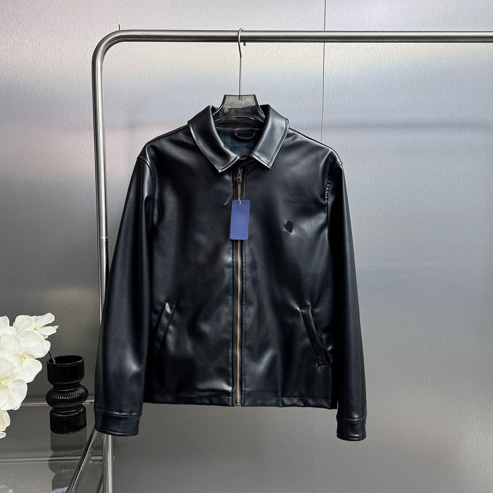 Men Polo Leather Jacket Luxury Designer Windproof Coat Horse Embroidered Zip Up Collar Long Sleeve Outerwear