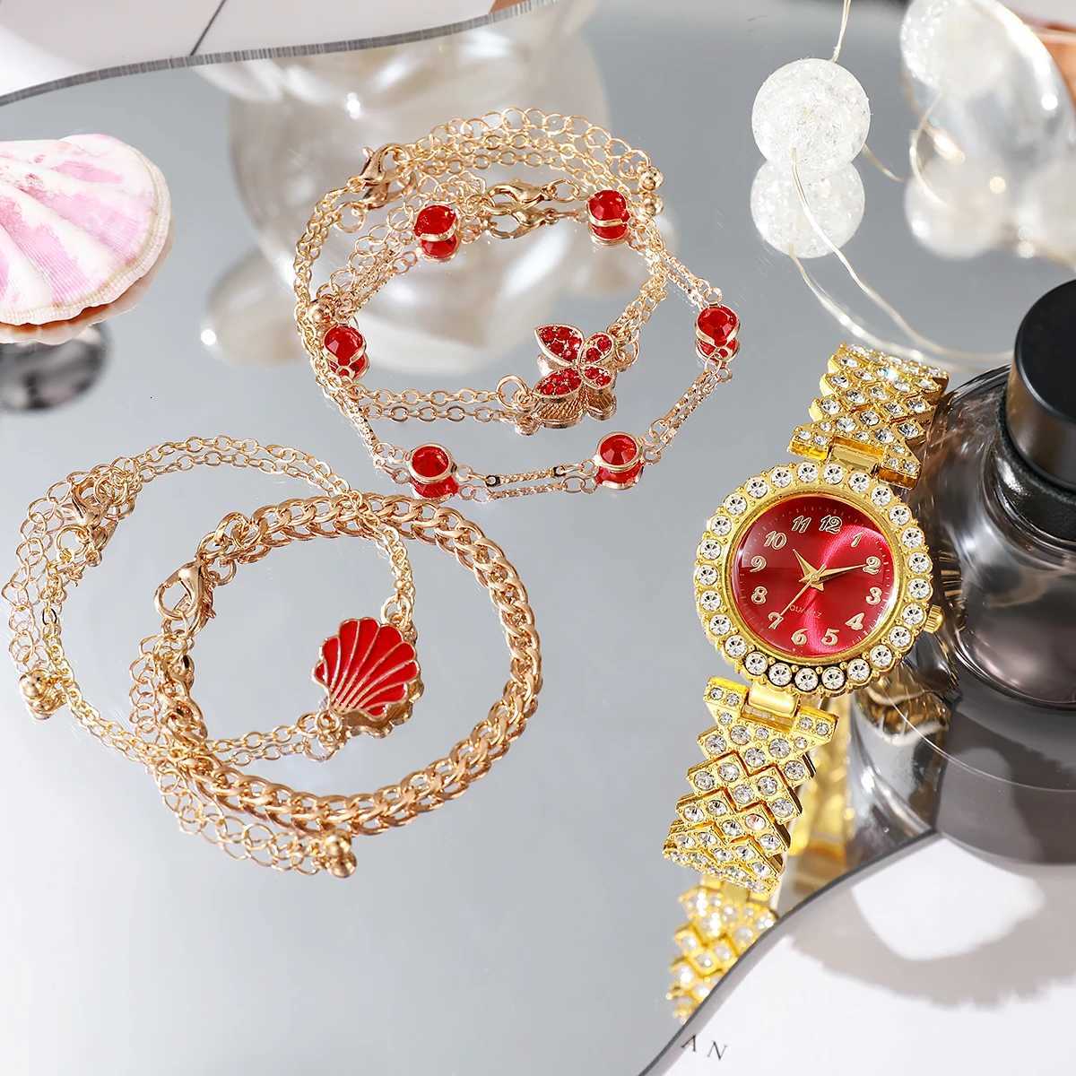 No gift box quartz watches ladies fashion diamond watches bracelet jewelry five-piece set suitable for holiday gifts Y251212
