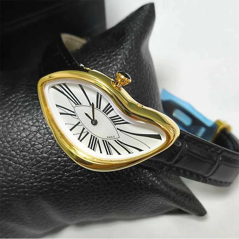 Luxury Quartz Mens Watch Vintage Cash Creative Melting Twisted Watches For Men Irregular Case Leather Y2K ins style niche watch Y251212
