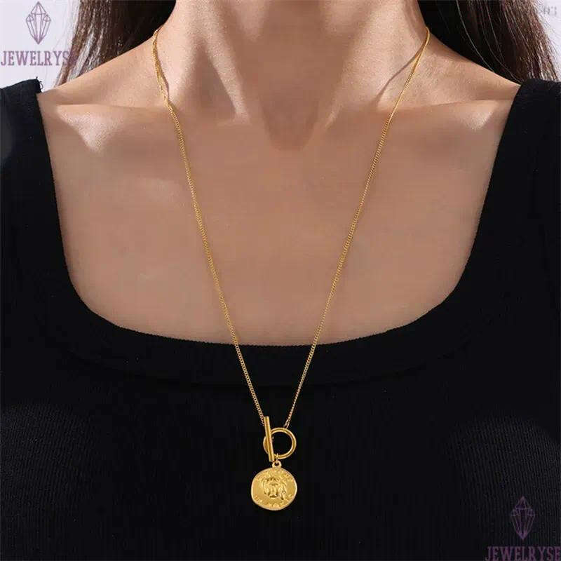 top long 18k gold sweater chain portrait designer necklace for woman stainless steel pendant necklaces daily outfit jewelry birthday friend family gif