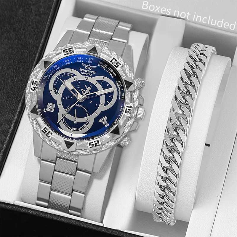 2pcs/set Fashion Mens Watch Steel Band Analog Quartz Watches Bracelet SetWithout Box Y251212