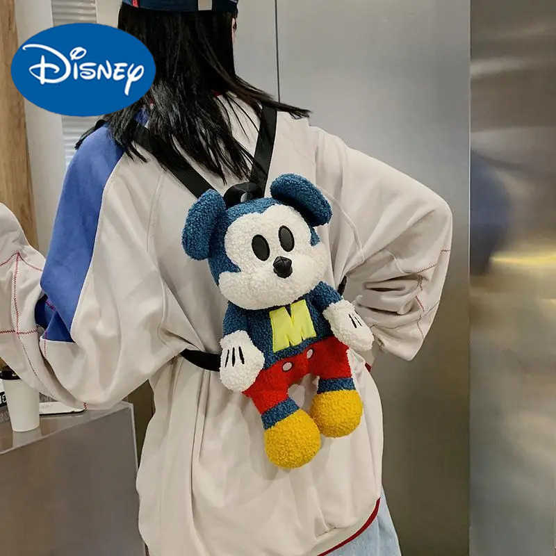 Disney Mickey Mouse Winter Personalized Cartoon Doll Zipper Plush Backpack Handbag Crossbody Bag Girls Birthday Gift H251212