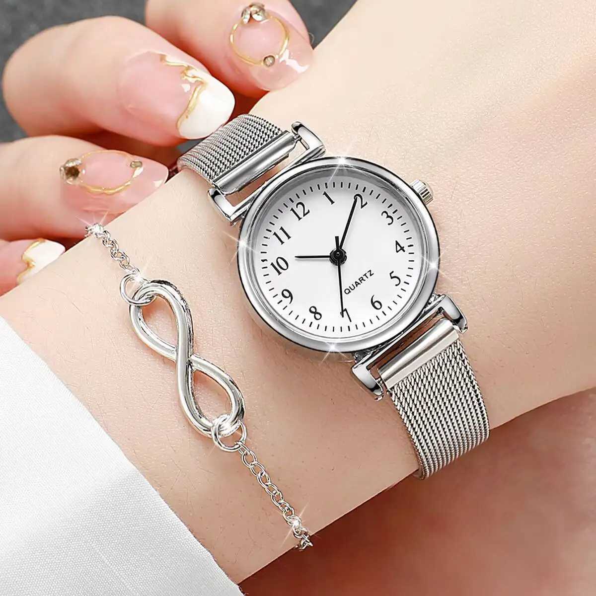 3PCS/Set Fashion Arabic Dial Women Quartz Watch Casual Mesh Strap Wristwatch Jewelry Set Reloj Mujer Without Box Y251212