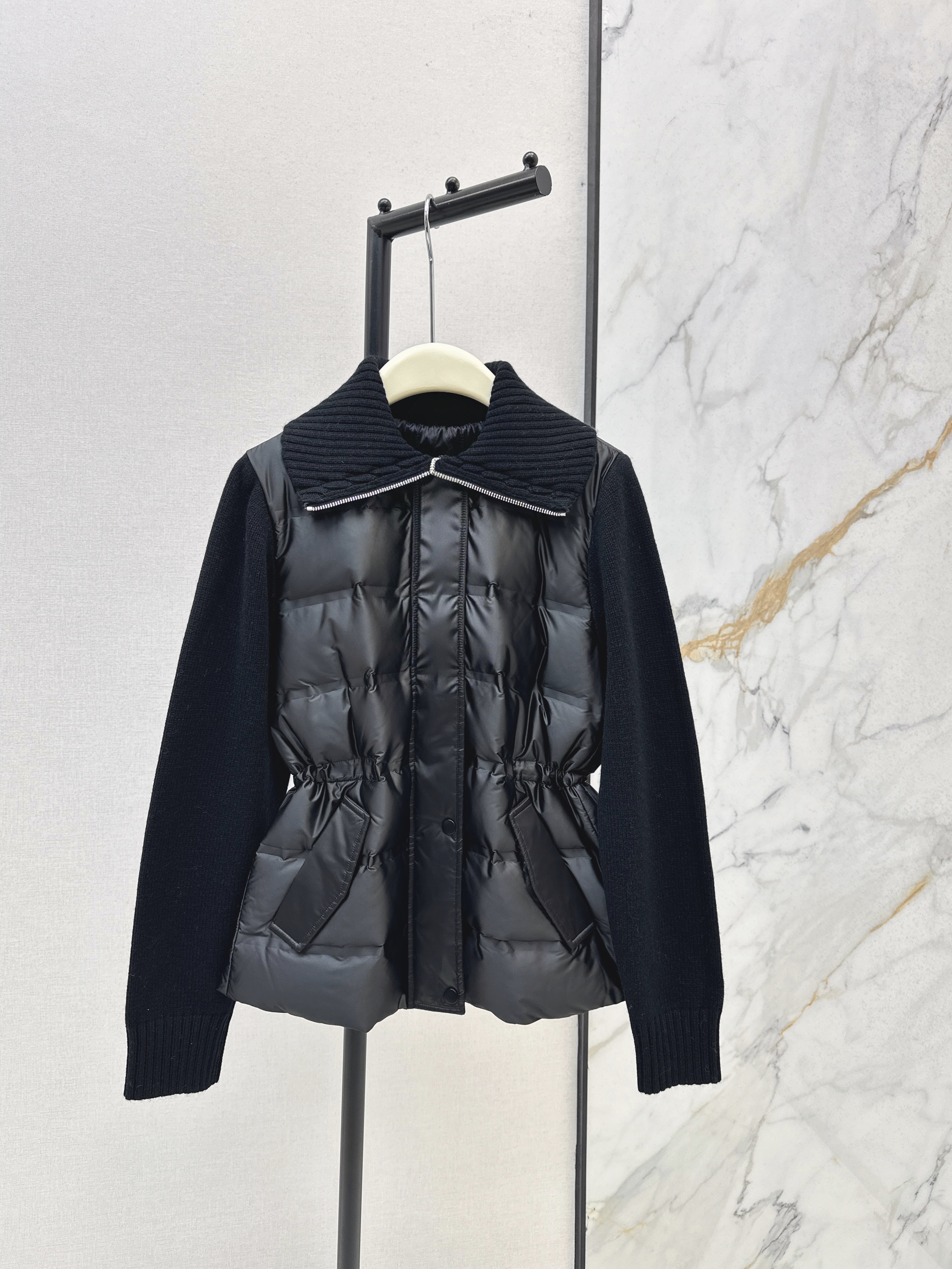 2025 Designer Women down jacket New patchwork women stand-up collar down jacket Wool knit patchwork Designer Jacket20895