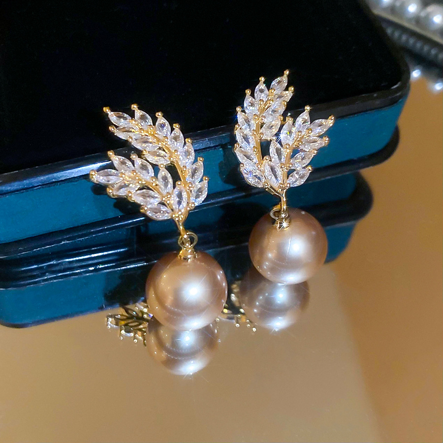 Real Gold Plated Silver Needle Wheat Ear Pearl French Elegant High-end Sense Light Luxury Niche Earrings for Women - view 6