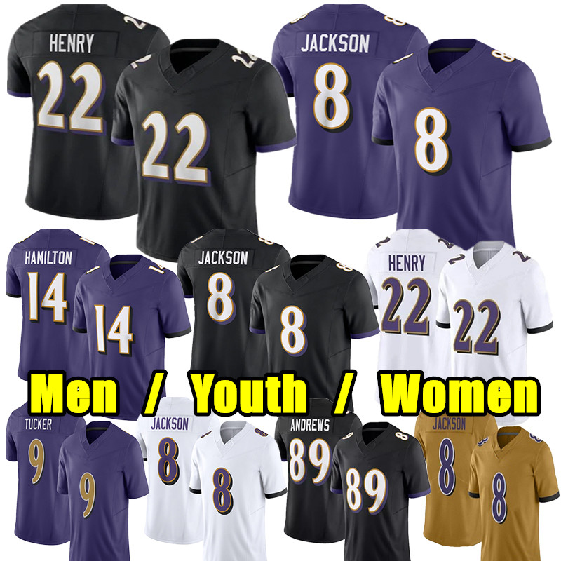 #8 Lamar Jackson Football Jersey #22 Derrick Henry DeAndre Hopkins Zay Flowers Mark Andrews Kyle Hamilton Odafe Oweh Ray Lewis Jaire Alexander Malaki Starks jerseys