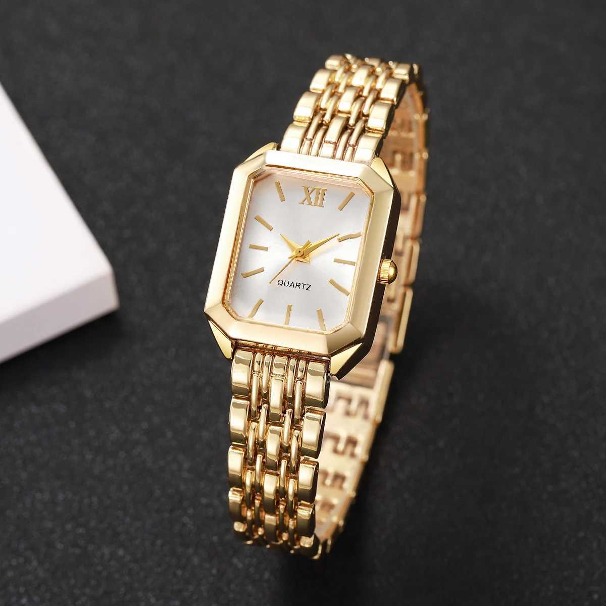 6PCS/Set Fashion Rectangle Women Watches Ladies Roma Dial Analog Quartz Wristwatch Jewelry Set Reloj Mujer Without Box Y251212
