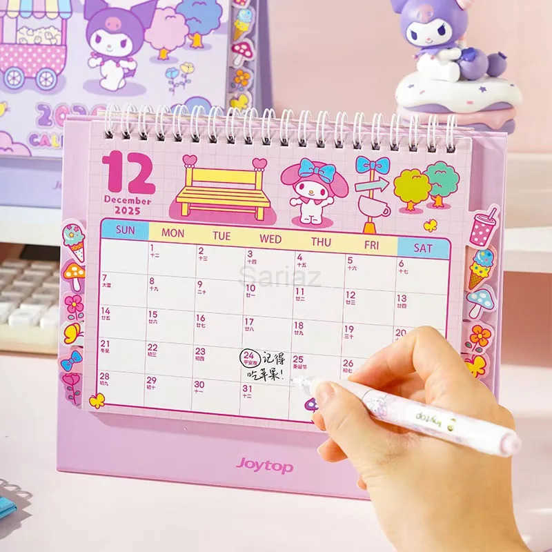 Sanrio 2026 New Hello Kitty KUROMI Cinnamonroll MELODY Cute Series Small Calendar Student Memo Office Desktop Vertical Calendar H251212