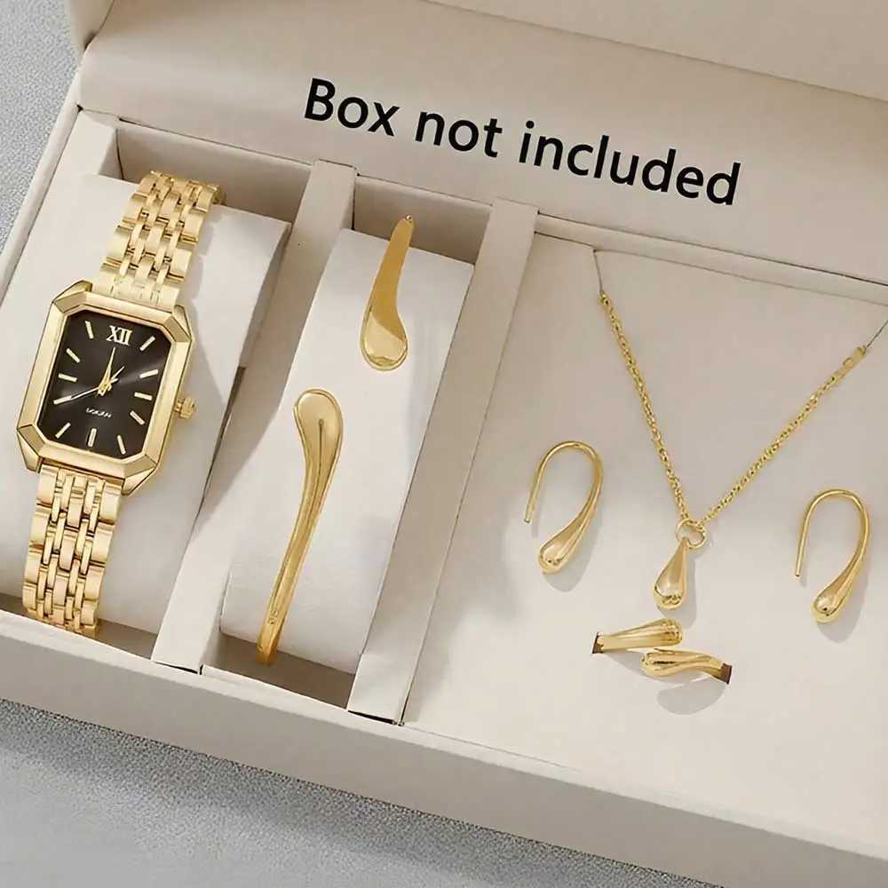 6PC Womens Casual Elegant Lines Scale Dial Quartz Watch Bracelet Necklace Earrings Jewelry Set Suitable for Daily Clothing Wear Y251212