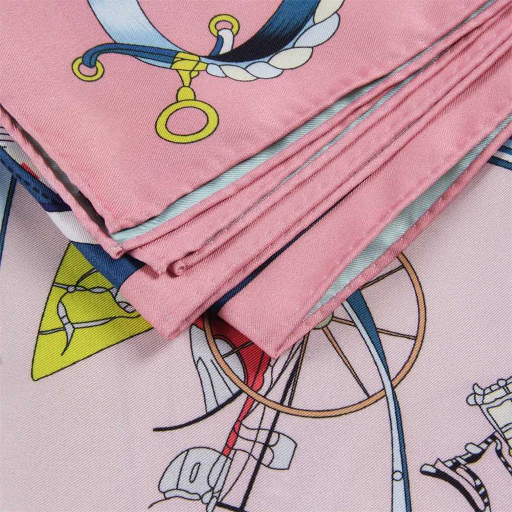POBING Hand Rolled Twill Silk Scarf Women Horse Carriage Double Print Square Scarves Wraps Echarpes Foulards Femme Hijab 90CM Z251212