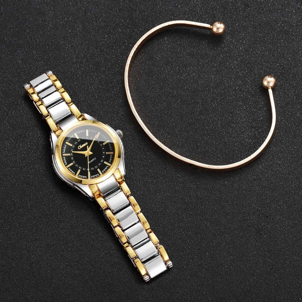 2PCS/Set Ladies Small Dial Analog Quartz Wristwatch Fashion Women Watches Opening Cuff Bracelet Set Reloj MujerWithout Box Y251212