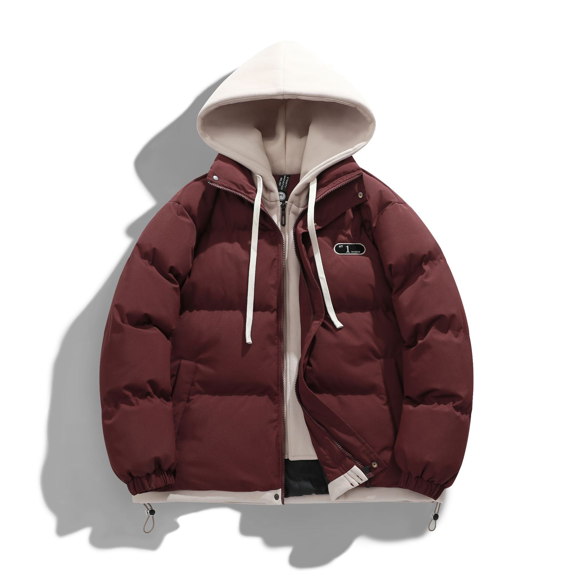 Men's Hooded Cotton Padded Coat: Trendy, High-End, Warm Winter Outerwear, Teenager Fake Two-Piece Down Cotton Jacket