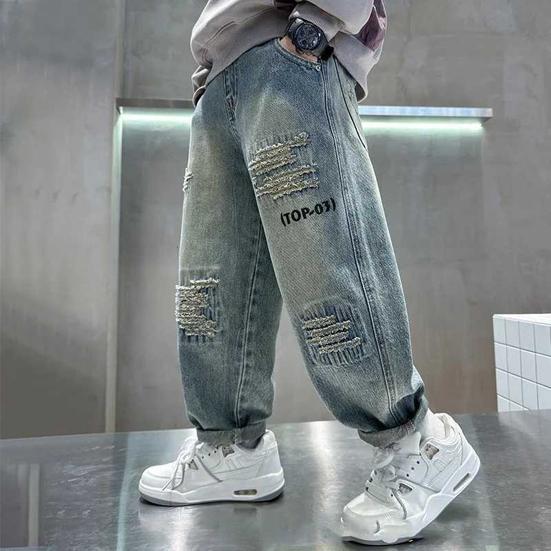 Autumn Boys Jeans New Children Loose Denim Pants Teenager Fashion Spring Baggy Trousers 2025 Kids Handsome Clothing 4-14YT251212