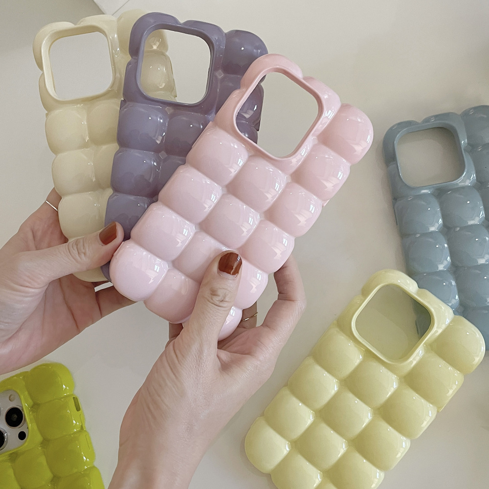 Solid Color Puff Egg Waffle Phone Compatible with iPhone 16 Apple 17 Pro Max 3D 15 Niche 14 Soft Case