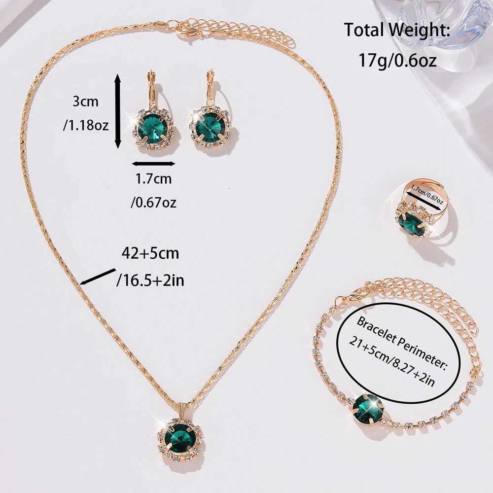 6PCS Set Green Luxury Quartz Watch Women Ring Necklace Earring Rhinestone Fashion Wristwatch Casual Ladies Bracelet Watches 6PCS Y251212