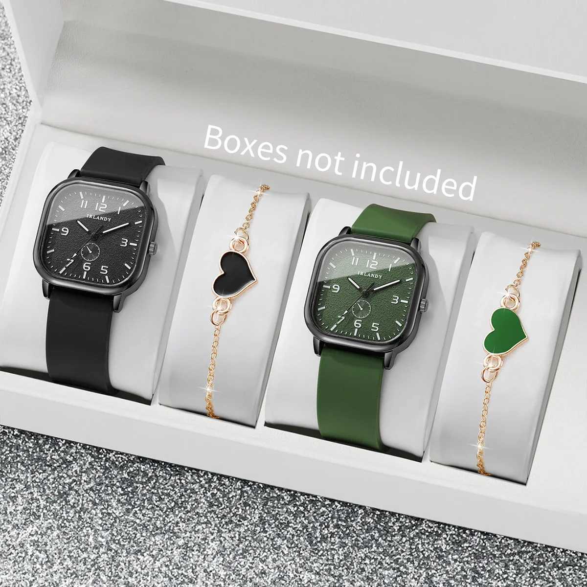 2/4PCS Fashion Square Dial Women Wristwatches Heart Bracelet Set Ladies Silicone Strap Quartz Watch Without Box Y251212