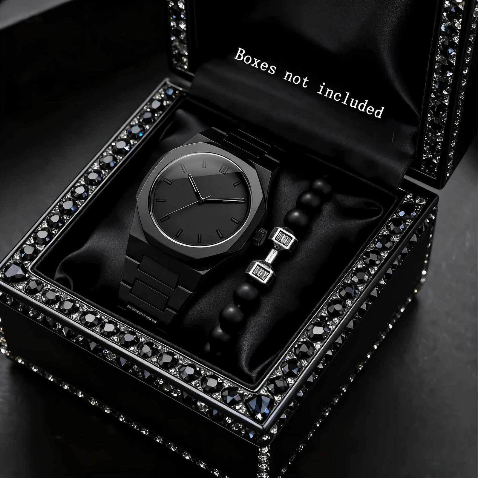 2pcs Fashion Men Business Watches Casual Plastic Band Males Quartz Wristwatch Beads Bracelet Set Reloj HombreWithout Box Y251212