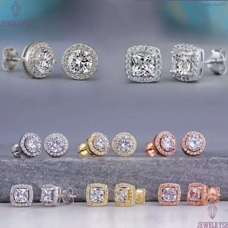Cubic Zircon Diamond Stud Earrings Charm Designer Jewelry Silver Gold Crystal Round Square Love Heart Ear Rings Engagement Wedding Gift for woman Fine