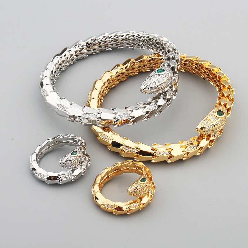 Gold-Plated Zircon Snake Bracelet Bare Body Diamond Spring Snake Scale Snake Bone Women's Jewelry