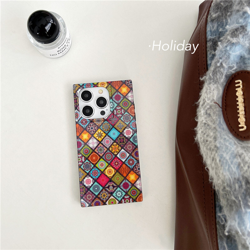 Bohemian Ethnic Style Phone Case Compatible with Apple 17 Pro Max Square iPhone 16 Matte 15 Export 14