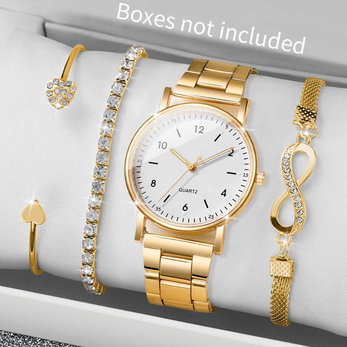 4PCS/Set Fashion Arabic Dial Women Quartz Watch Alloy Band Ladies Wristwatch Rhinestone Bracelets Set Reloj MujerWithout Box Y251212