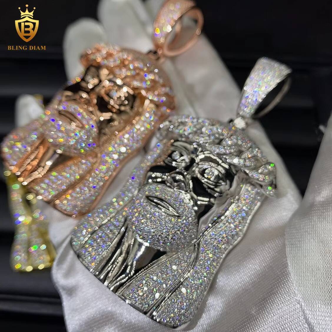 Iced Out Jesus Pendant Necklaces 925 Sterling Silver Gold Plated D VVS Moissanite Diamond Pendant GRA Certified Pendant Charms