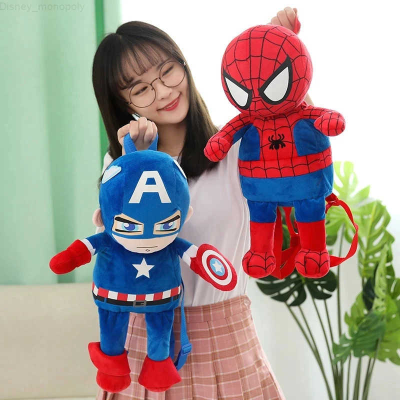Disney 42cm Marvel Cartoon Spiderman Plush Iron Man Captain America Backpacks Cute stuffed plush backpack for Girls Boys Gifts H251212