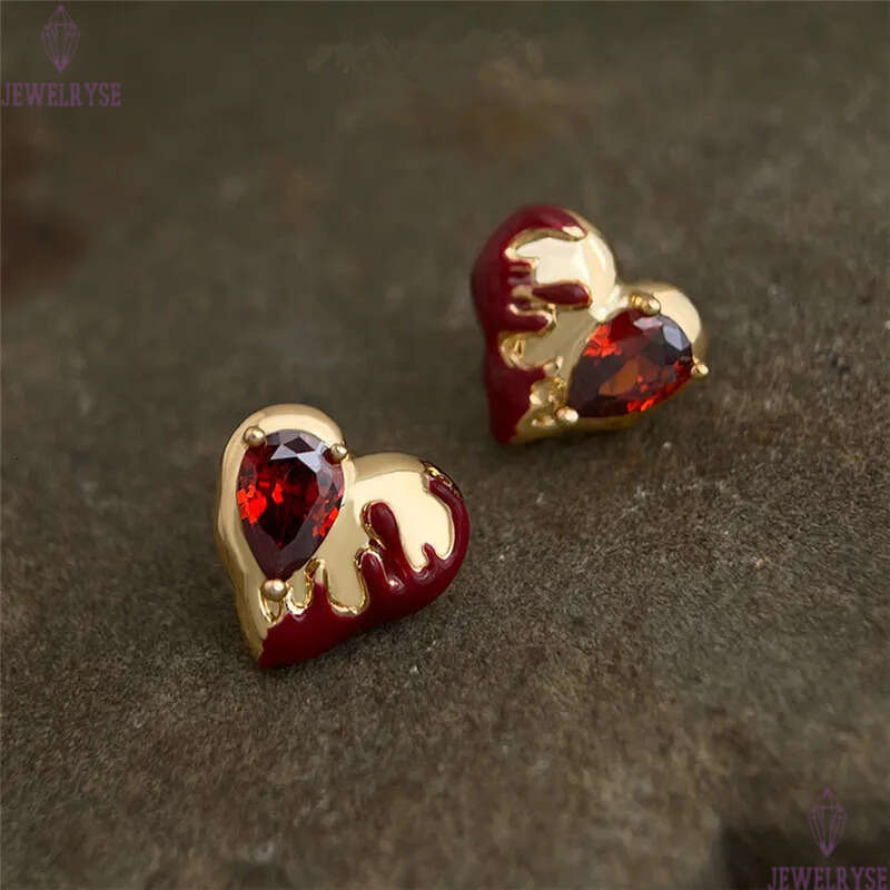 original fashion red CZ herat designer stud earring for woman party luxury 18k gold diamond earrings womens ear clip jewelry S925 silver needle friend