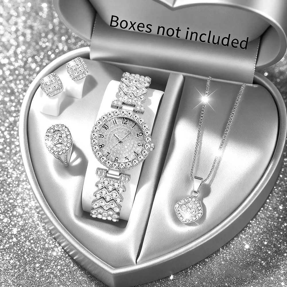 5pcs Luxury Rhinestone Womens Quartz Watch Elegant Ladies Bracelet Wristwatch Jewelry SetWithout Box Y251212