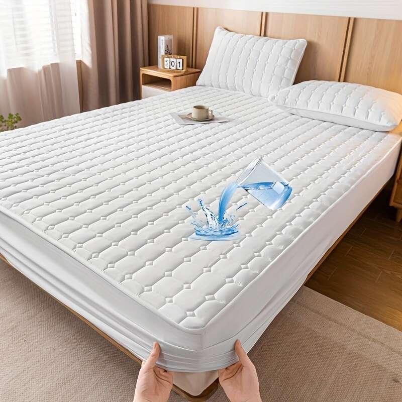 1pc Heavy-Duty Quilted Waterproof Mattress Protector 360° Full Coverage Cover, Deep Pocket Fitted Pad, & Non-Slip, Machine Washable Grey/White/