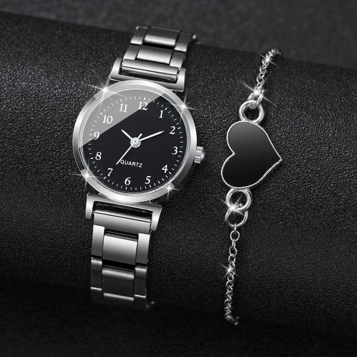 2PCS Fashion Women Watches Set Alloy Band Quartz Watch Heart Bracelet Reloj MujerWithout Box Y251212