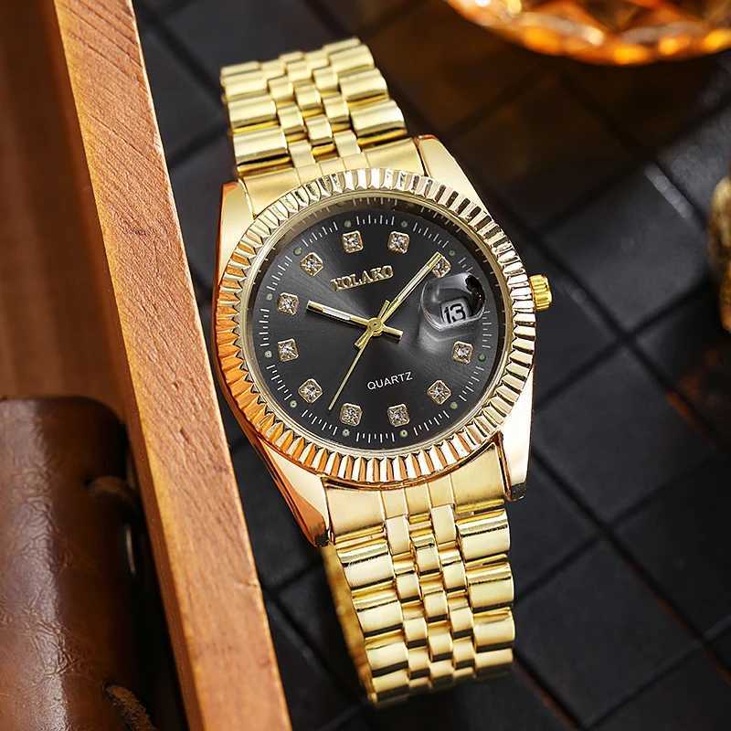 New Fashion Luxury Brand Watches Mens 2021 Golden Full Steel Quartz Wrist Watch For Men Date Business Clock Relogio Masculino Y251212