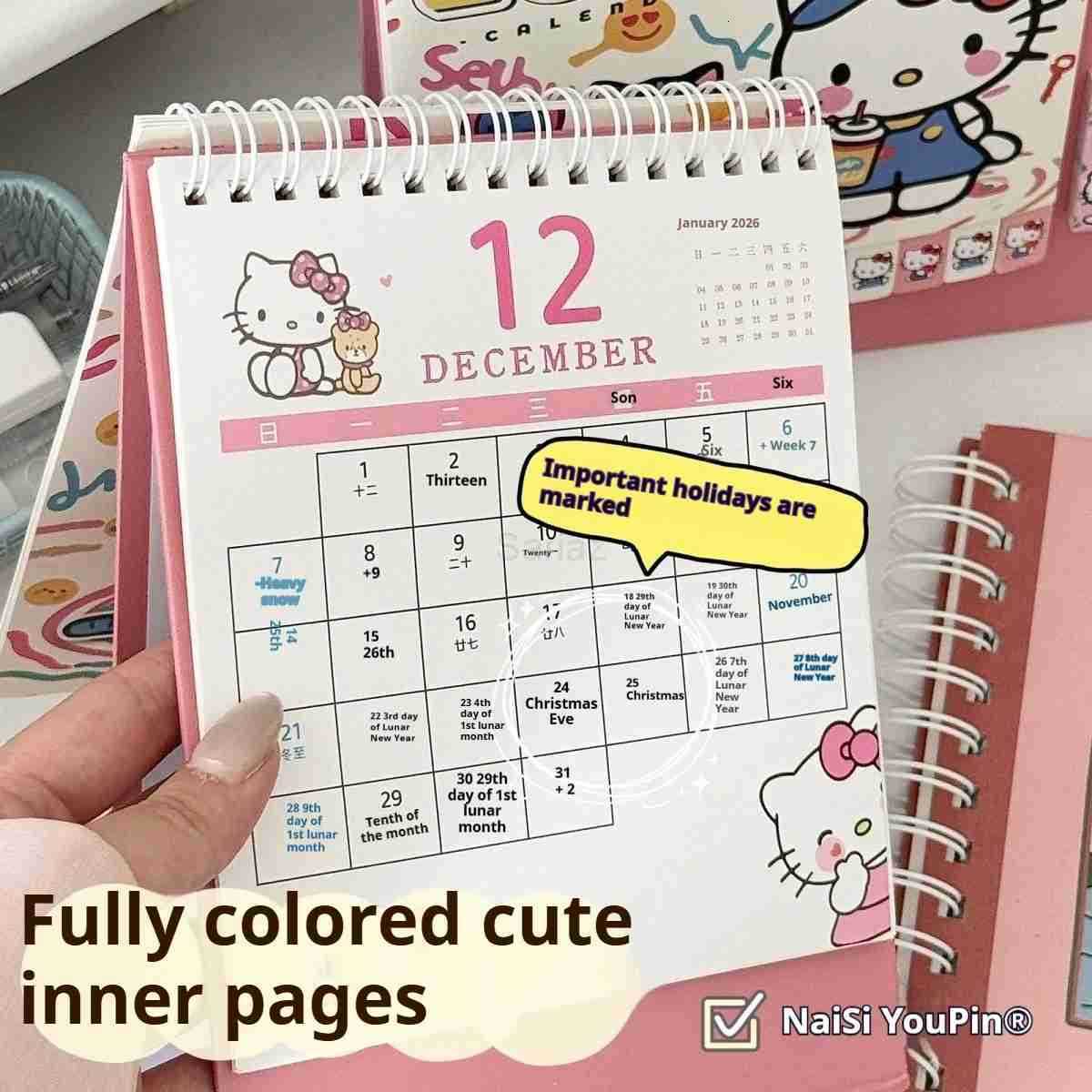 Sanrio Cute 2026 Hello Kitty Large Desk Calendar - Kawaii High-Aesthetic Desktop Decoration Student Check-In Planner Birthday Gifts H251212