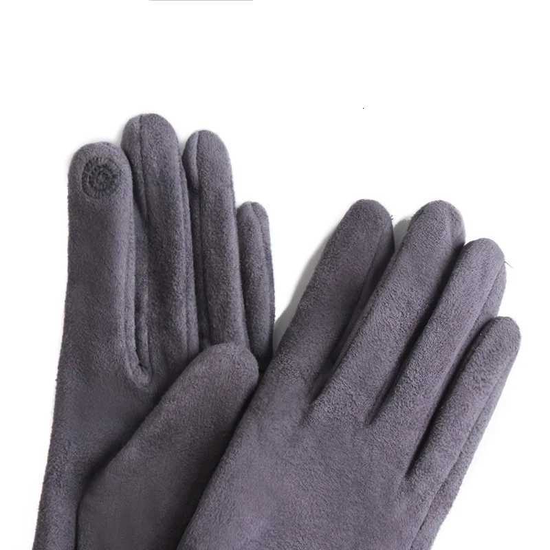 Winter Female Suede Leather Bow Plush Wrist Mitten Women Thick Plus Plush Windproof Warm Touch Screen Driving Gloves J22 Y251211