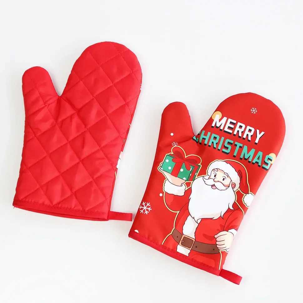 Christmas Microwave Heat Insation Gloves Oven Anti-scald Heat-resistant Kitchen Cotton Linen Baking Gloves Household He H251212