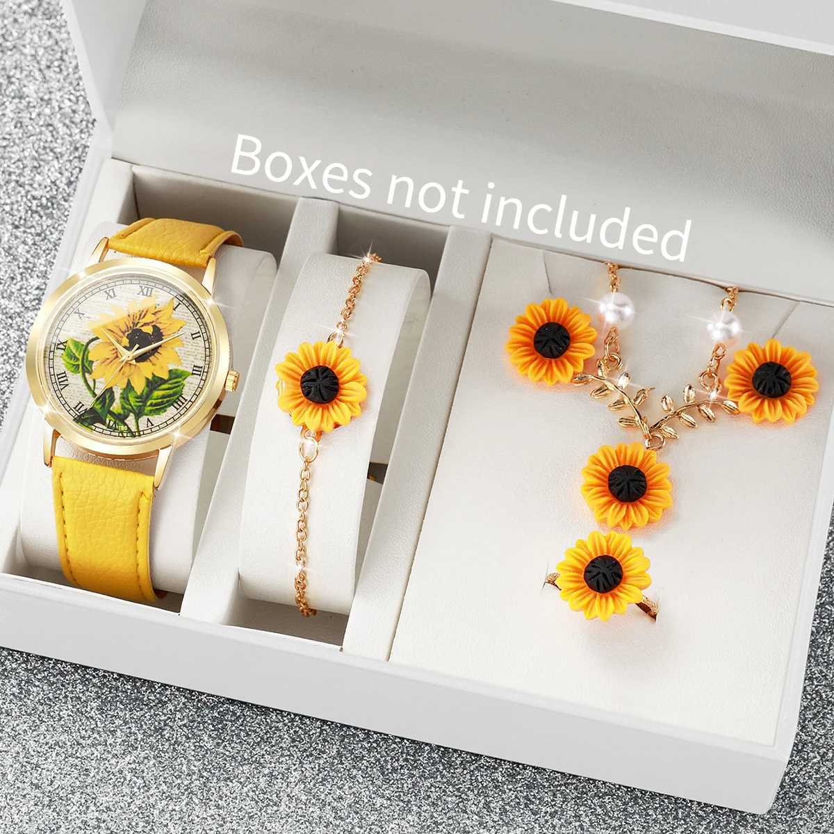 2/6PCS Fashion Flower Dial Women Watches Leather Strap Quartz Watch Daisy Jewelry Set Reloj Mujer Without Box Y251212