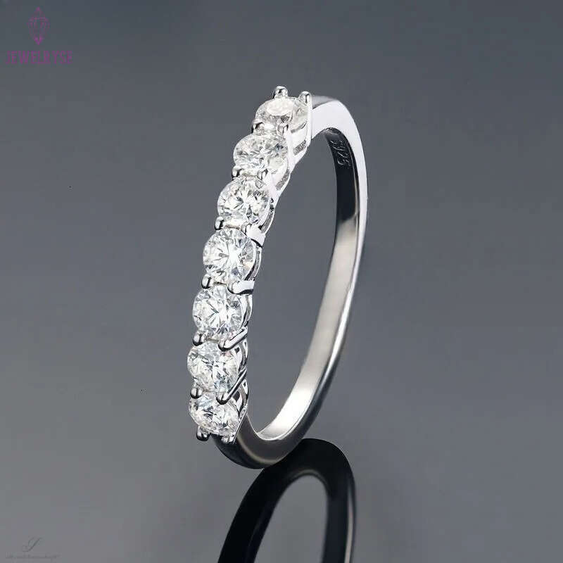 Anniversary Gifts 925 Sterling Silver White Gold Half Eternity Band Ring 7pcs 3mm VVS1 Moissanite Diamond Finger Rings Women